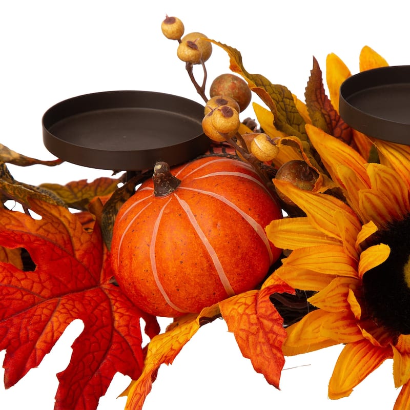 Glitzhome 24" Metal Fall Floral Candle Holder Center Piece