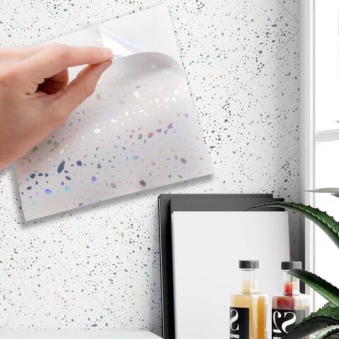 Walplus Terrazzo Holographic Glitter White Wall Peel and Stick Backsplash Tile Sticker