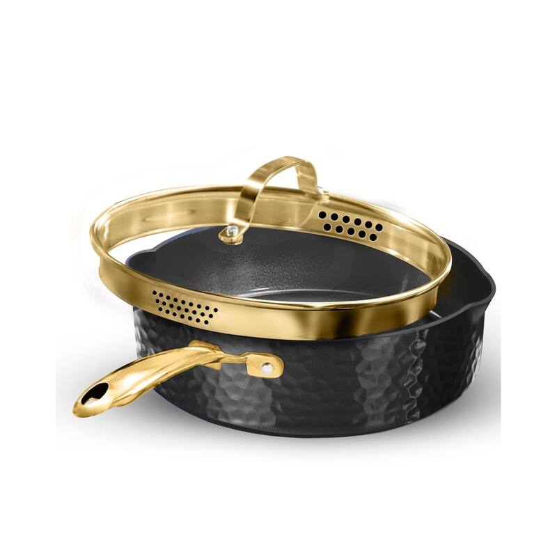 Granitestone Charleston 4 Qt Hammered Nonstick Black Saute Pan with Lid