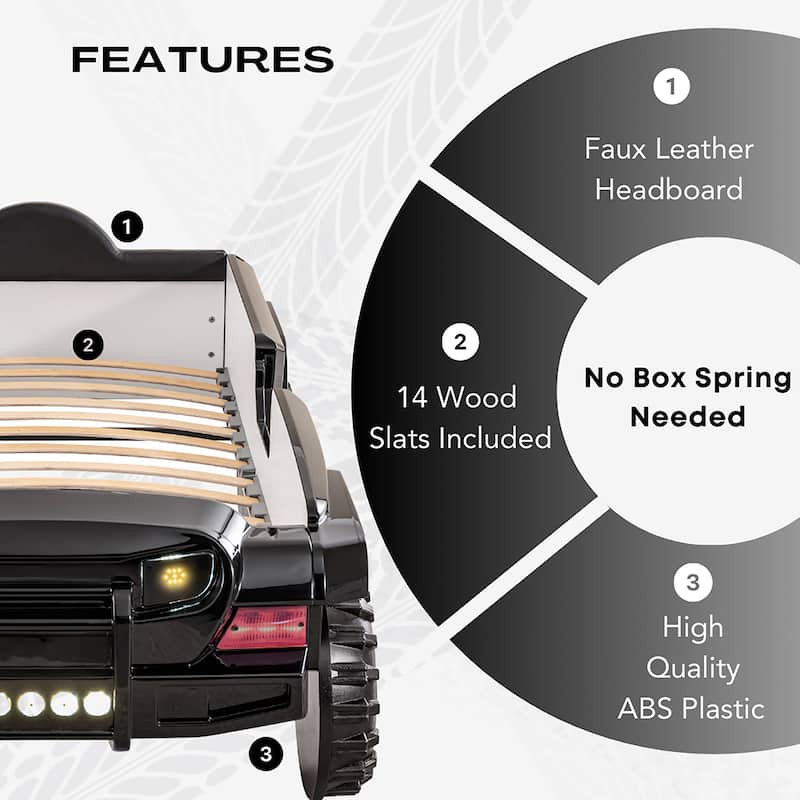 Zemo Novelty Twin Faux Leather Upholstered Off-Road SUV Kid Bed with Light and Sound Functions by Furniture of America