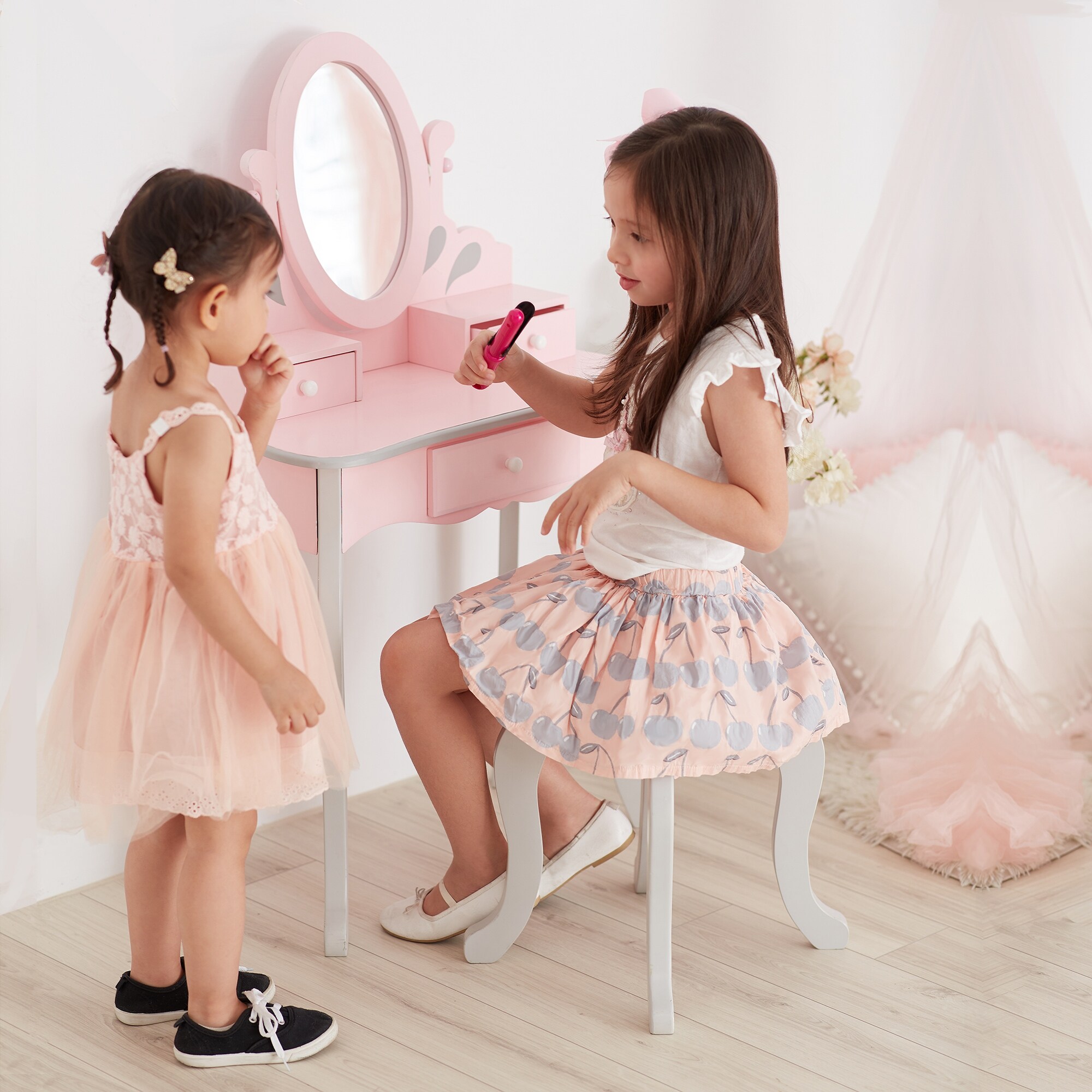 Teamson Kids Little Princess Rapunzel Play Vanity Set Pink Grey 23 75 X 12 X 38 63 Overstock 27414073 Get set for childrens vanity table at argos.