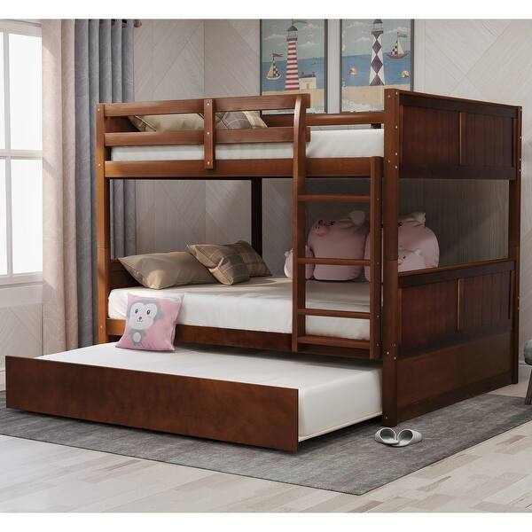 slide 2 of 14, Full Over Full Bunk Bed with Twin Size Trundle, Walnut