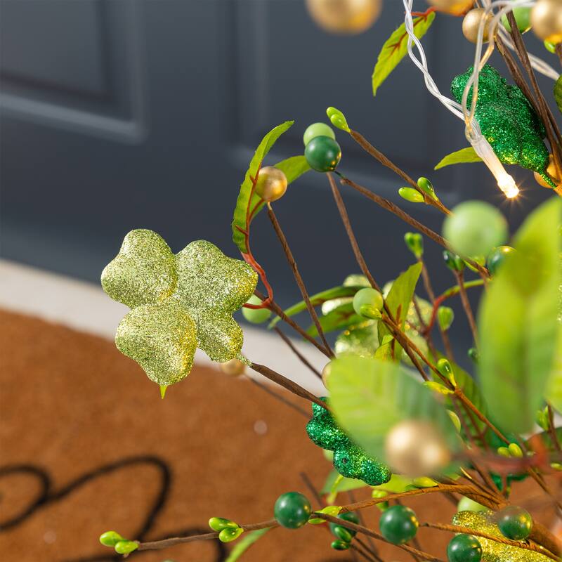 Glitzhome 36"H LED Lightd St. Patrick's Shamrock Urn Porch Tree with Timer