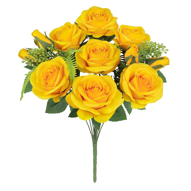 Set of 2 Yellow Artificial Rose Flower Stem Bush Bouquet 18in - 18" L x 10" W x 10" DP