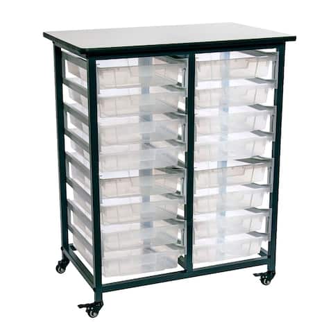 Offex Double Row Mobile Bin Storage Unit with Small Clear Bins - Not Available
