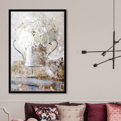 Oliver Gal 'Romantic Roses' Floral and Botanical Framed Wall Art Prints Florals - White, Gold