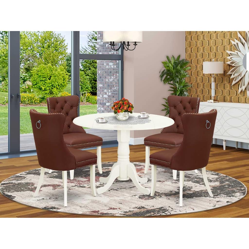 Round Dinette Set with 4 Chairs - Linen White Kitchen Table & Parson Chairs