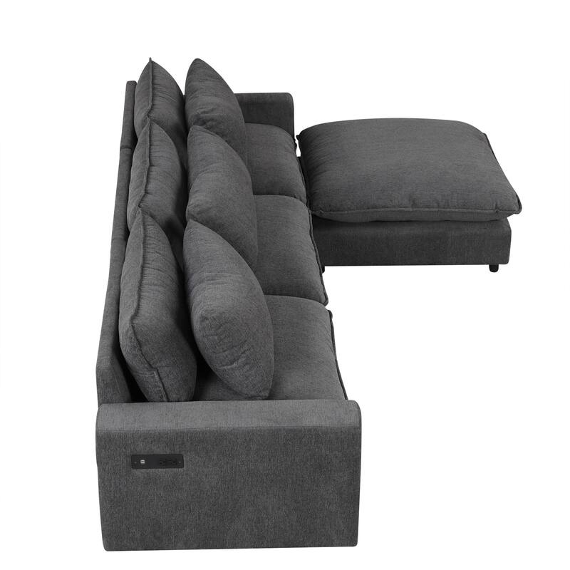 L-Shaped Reversible Sleeper Sectional Couch Pull Out Sofa Bed with Storage Racks, 2 Pillows and USB Port for Living Room