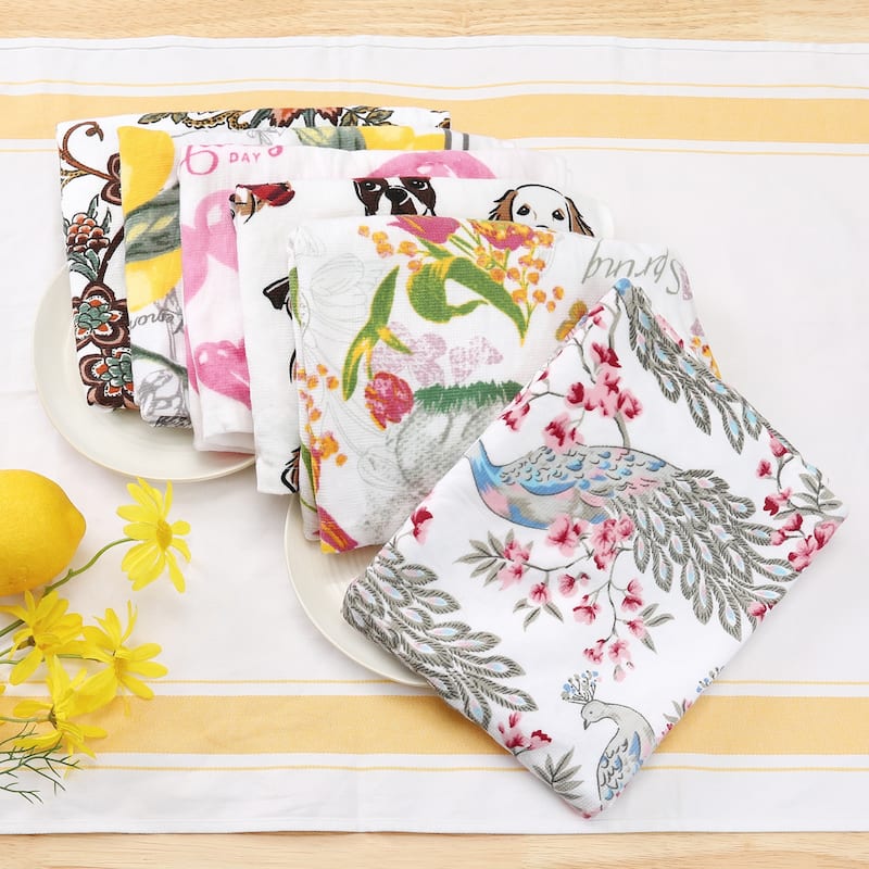 Premium Cotton Kitchen Towels, Thick and Large, Animal and Floral Printed Design Towels