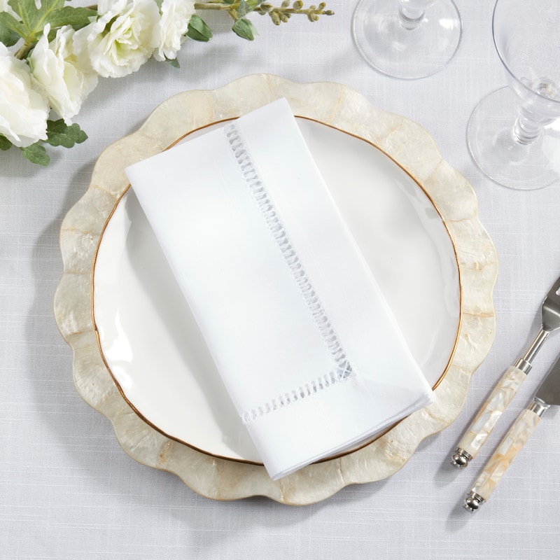 Decorative Napkins (Set of 12) - Stitched Border Detail for Dining and Entertaining