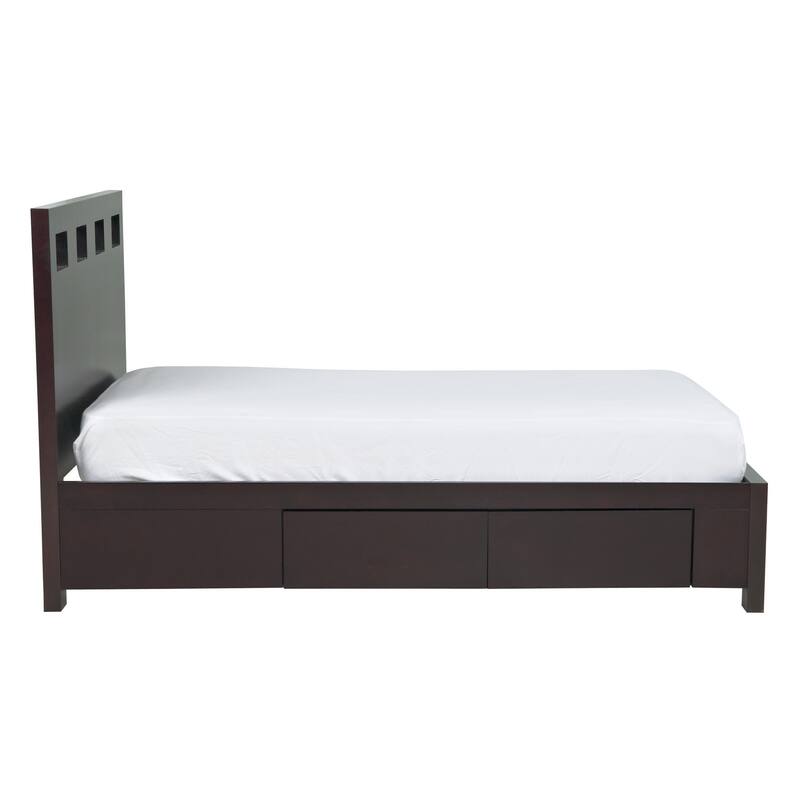 Yee Queen Storage Bed, Espresso Brown Finish, 4 Drawers, Cut Out Headboard