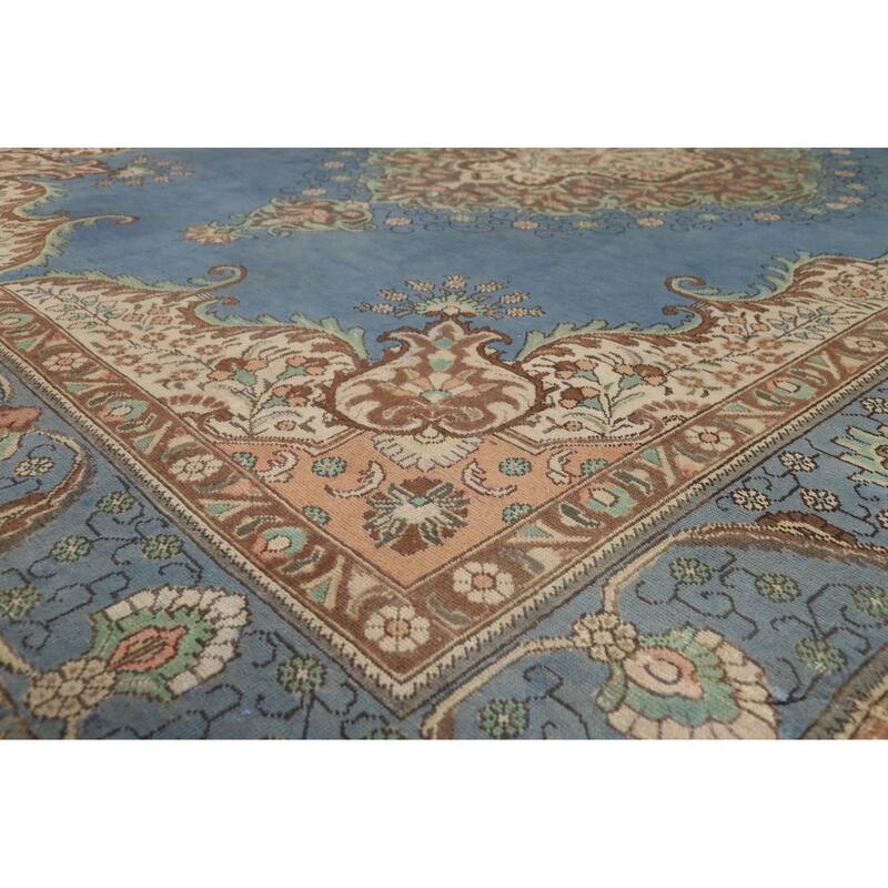 Blue Tabriz Persian Rug Oriental Handmade Wool Carpet - 9'6"x 13'1"