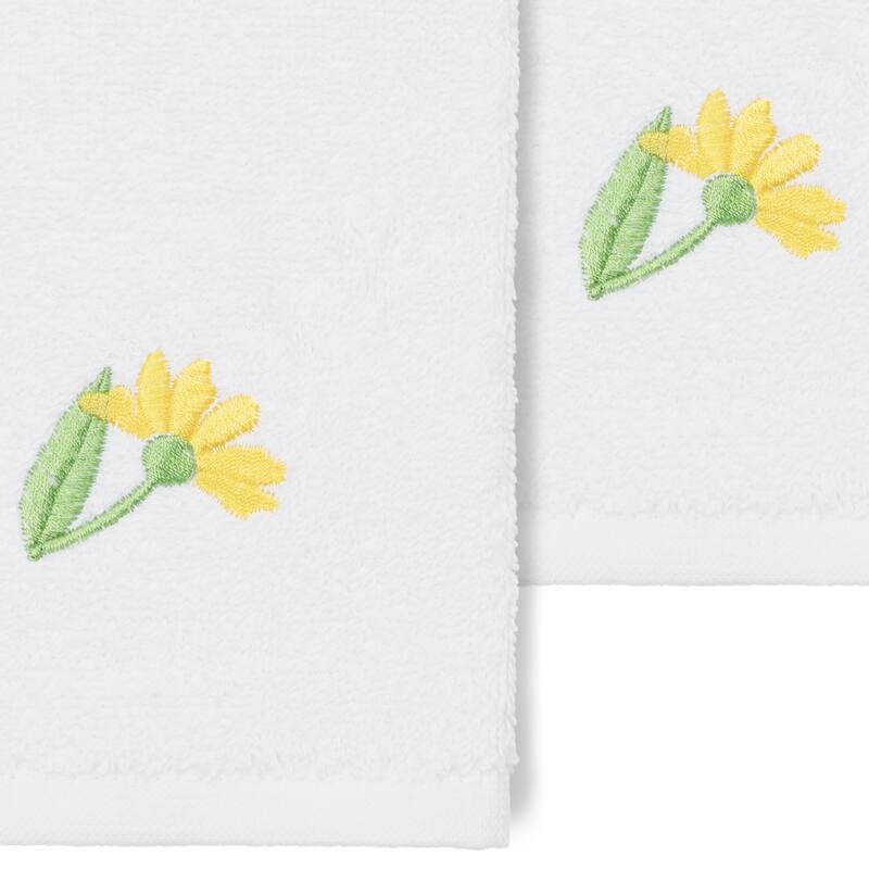 Authentic Hotel and Spa 100% Turkish Cotton Daisy 2PC Embellished Washcloth Set