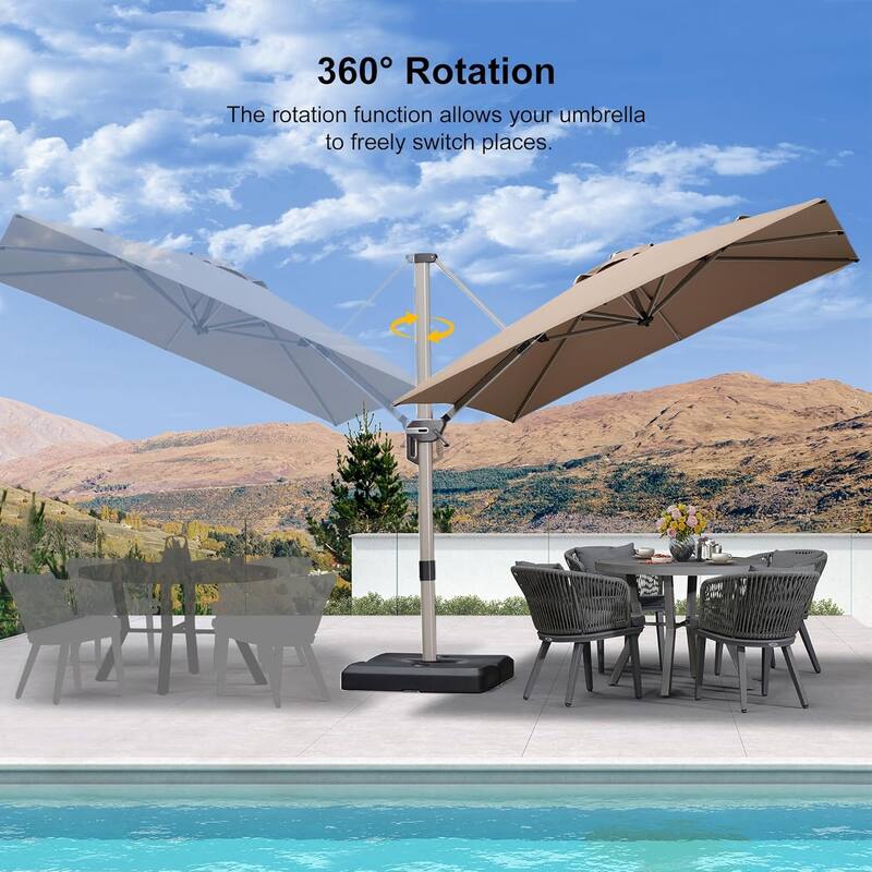 PURPLE LEAF Elegant Champagne-Gold Patio Cantilever Umbrella Adjustable Offset Umbrella With Base