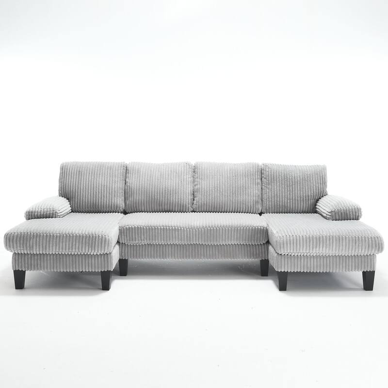 Symmetrical Corduroy Double Chaise Couch U-shaped Sectional Sofa