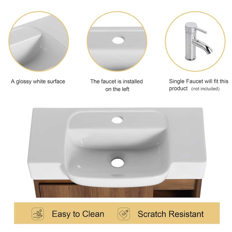 Malwee 24"/28" Floating Bathroom Vanity,Wall Mounted Bathroom Vanity with Ceramic Sink and Soft Close Door