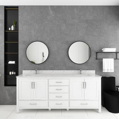 80 in. Freestanding Plywood Bathroom Vanity in White with Drawers