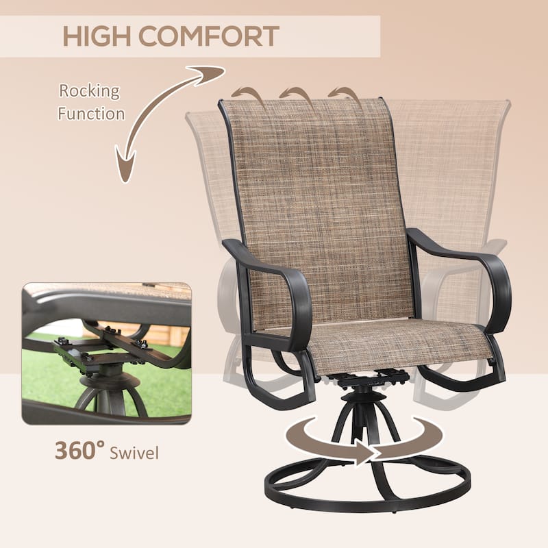 Outsunny 5-Piece Outdoor Patio Dining Set, 4 Swivel Rocker Chairs and 37" x 37" Dining Table Furniture Set with Umbrella Hole