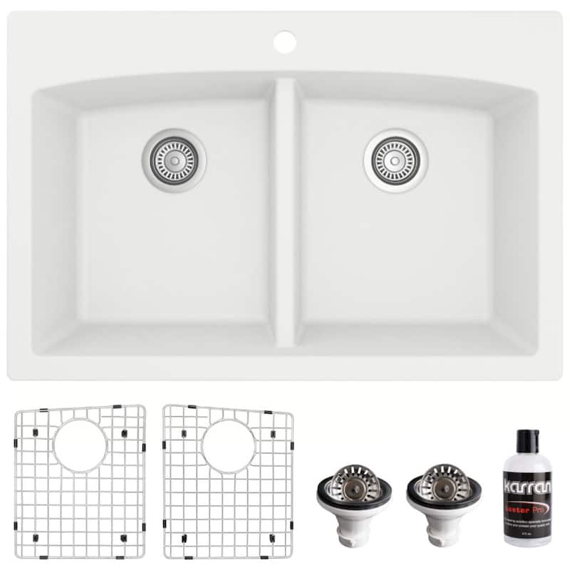 Karran USA QT-710-PK1 Quartz QT 33" Drop In Double Basin Quartz - White