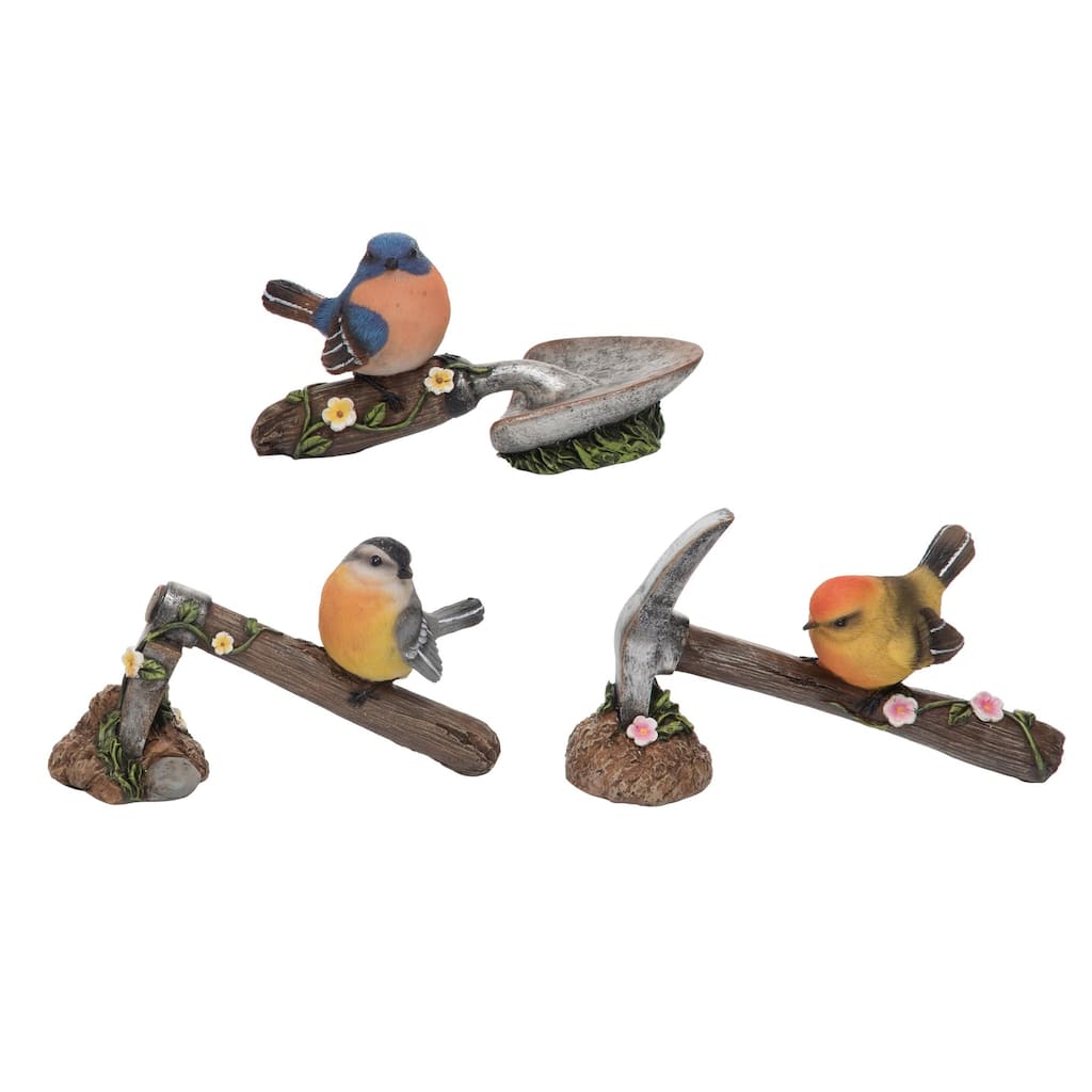 Transpac Resin Bird w/Tool Figurine Set of 3 Spring Home Decorations