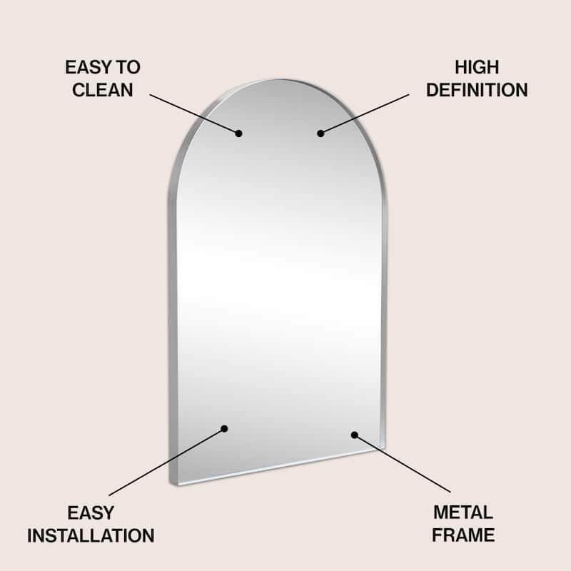 JONATHAN Y Medium Arched Metal Framed Wall Mounted Mirror - 36 H x 24 W x 1.5 D
