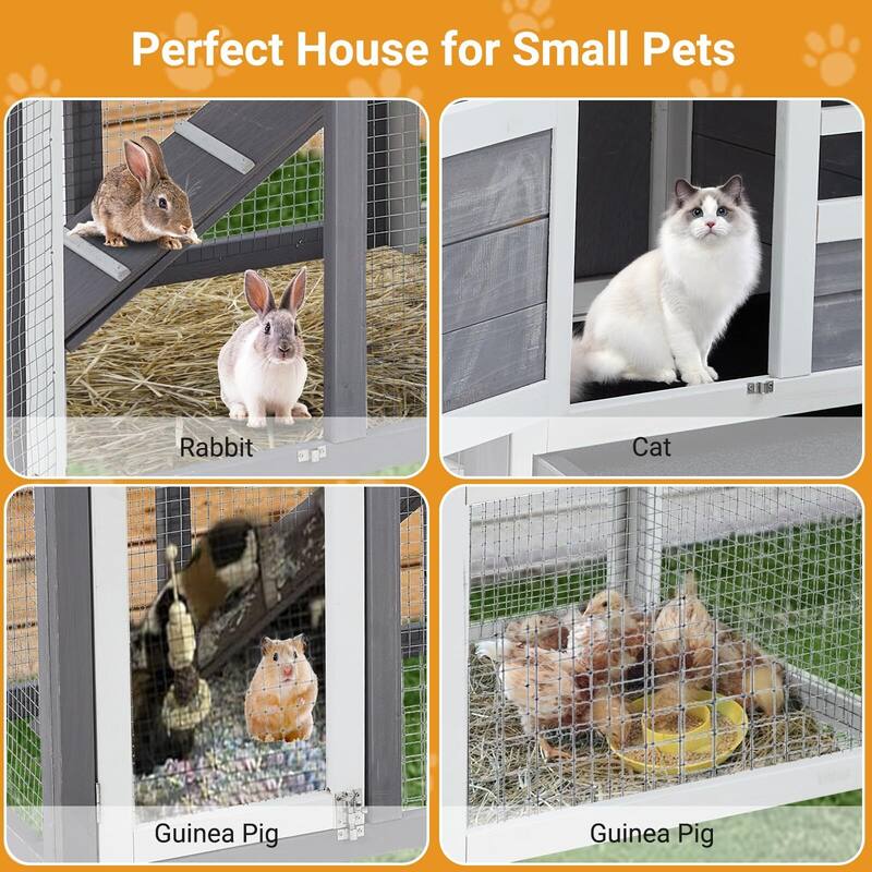 Rabbit Hutch Indoor and Outdoor Bunny Cage for Small Animals with 2 Lockable Doors