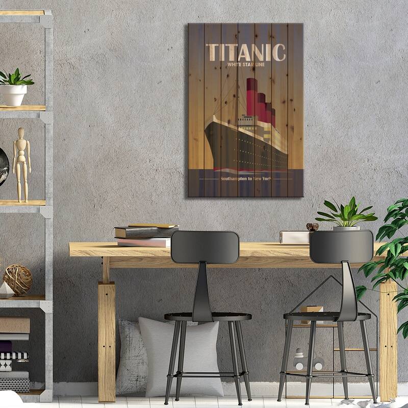 Titanic Ocean Liner Art Deco Print On Wood by Michael Tompsett - Multi-Color