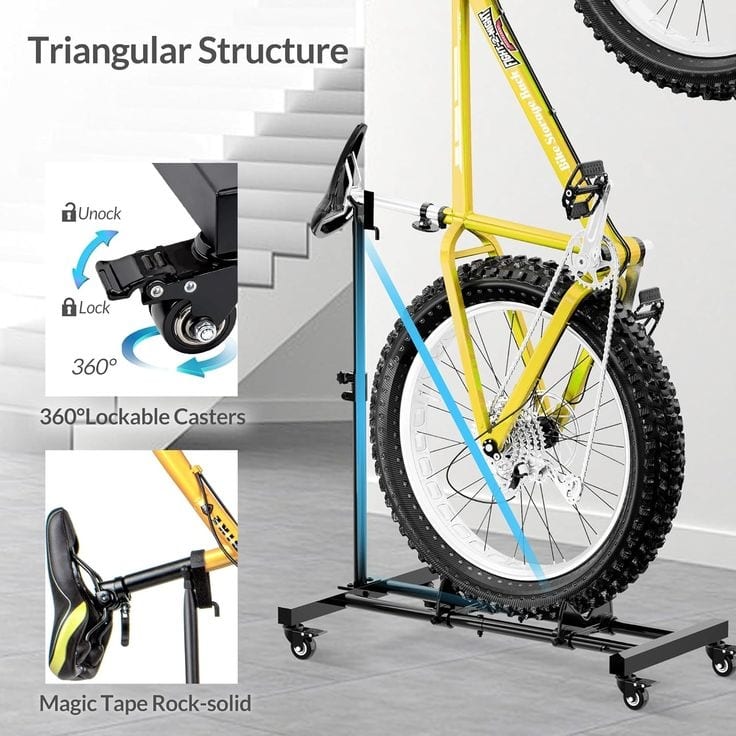 Sttoraboks Vertical Rolling Bike Stand, Adjustable, Space-Saving Indoor Storage, Up to 4" Wheel Width, Garage, Apartment