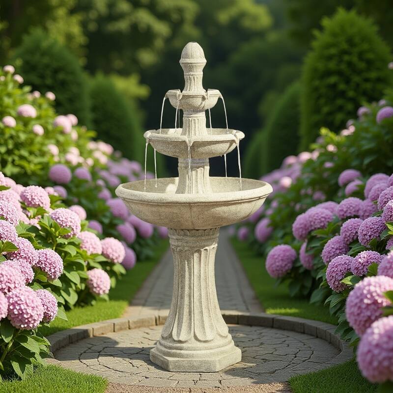 Glitzhome 45.25"H Oversized Sand Beige Terrazzo Resin 3-Tier Lighted Outdoor Fountain