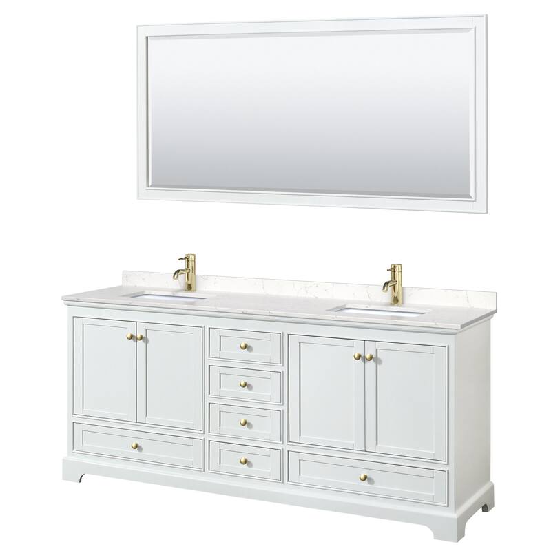Wyndham Collection Deborah 80" Free Standing Double Basin Vanity Set - White / Carrara Cultured Marble Top / Brushed Gold