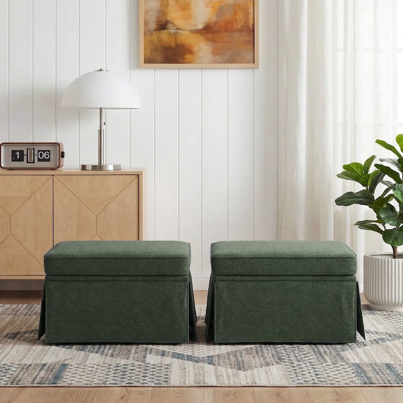 2 Set Rectangle Chenille Upholstered Storage Ottoman