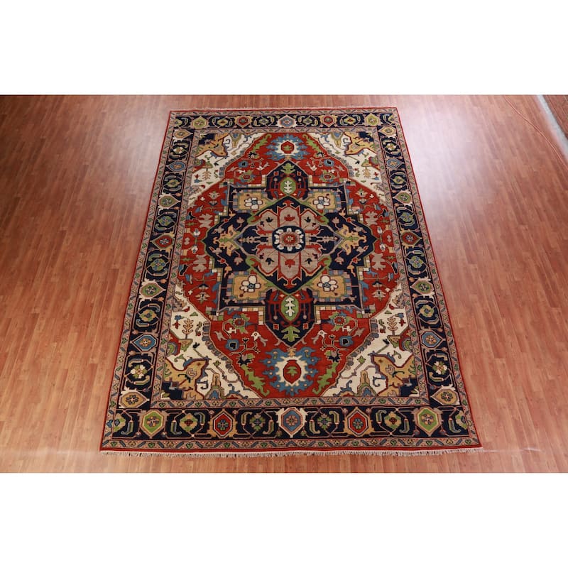 Hand Knotted Oriental 100% Wool Carpet Traditional Medallion Oranges & Rust Heriz (serapi) Area Rug - 13' 10'' X 9' 9''