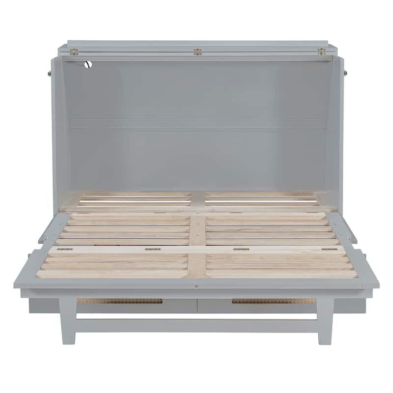 Gray Full Size Modern Style Murphy Bed with Large Drawer,USB Ports and Outlets for Bedroom