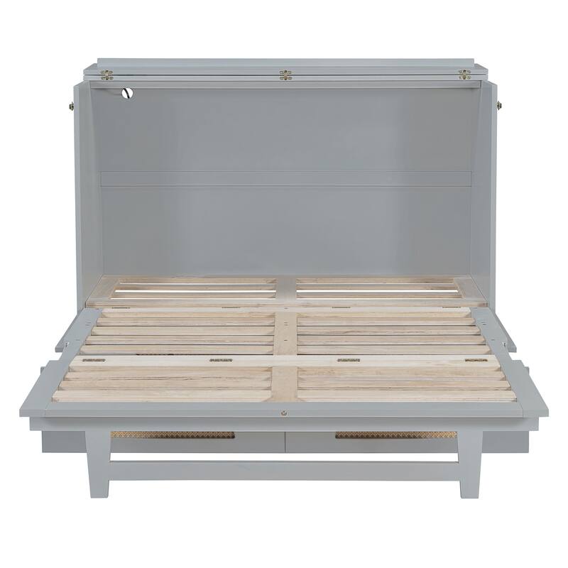 Gray Full Size Murphy Bed with Large Drawer, USB Ports, and Outlets