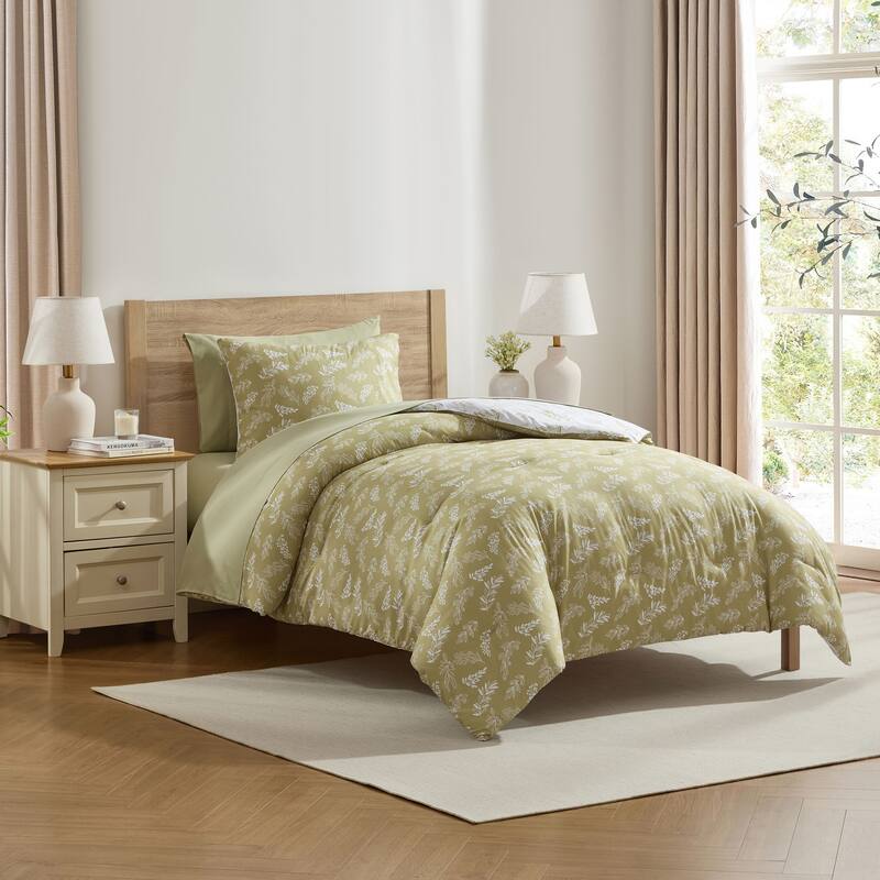 Empyrean 7 Pc Botanical Comforter Set with Sheets, Soft Breathable Lightweight Bedding Bag