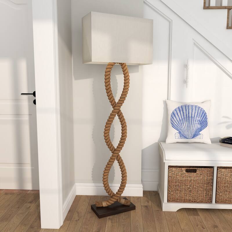 Brown Jute Rope Rope Room Floor Lamp with Linen Shade