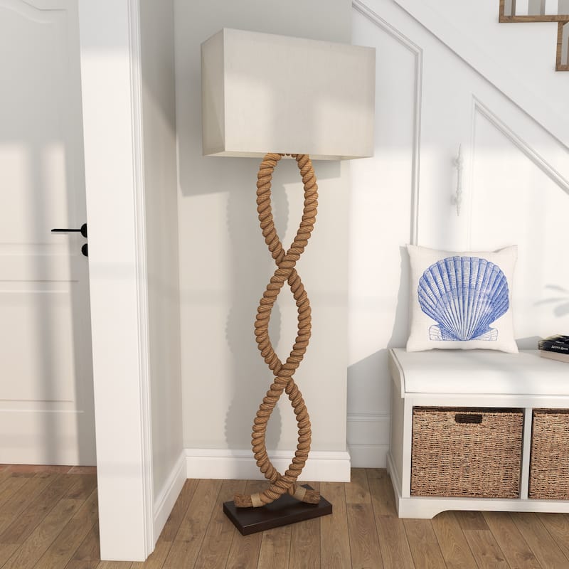 Brown Jute Rope Twisted Rope Room Floor or Table Lamp with Cream Linen Shade