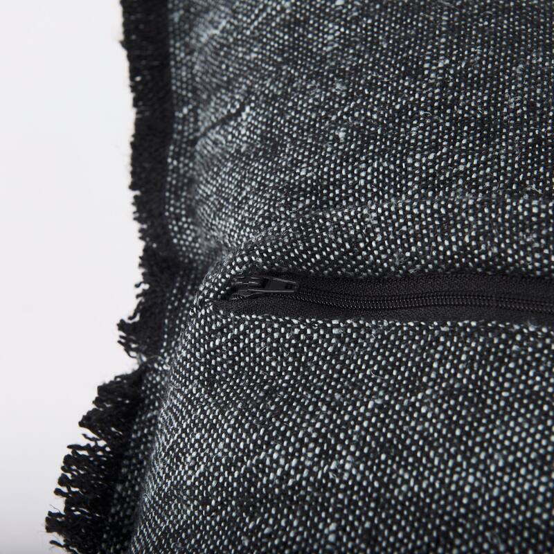 Malia Dark Gray Fabric w/ Teal Fringed Edges Pillow Cover