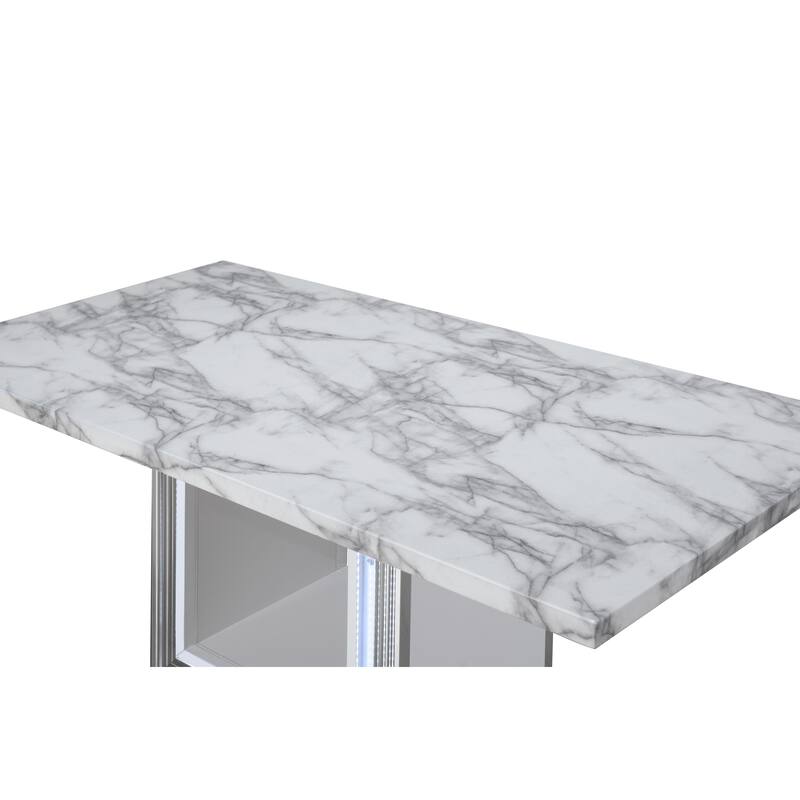 HomeRoots 79" Light Gray and White Marble and Wood Pedestal Base Dining Table - 78.7 in. x 30 in. x 39.4 in.