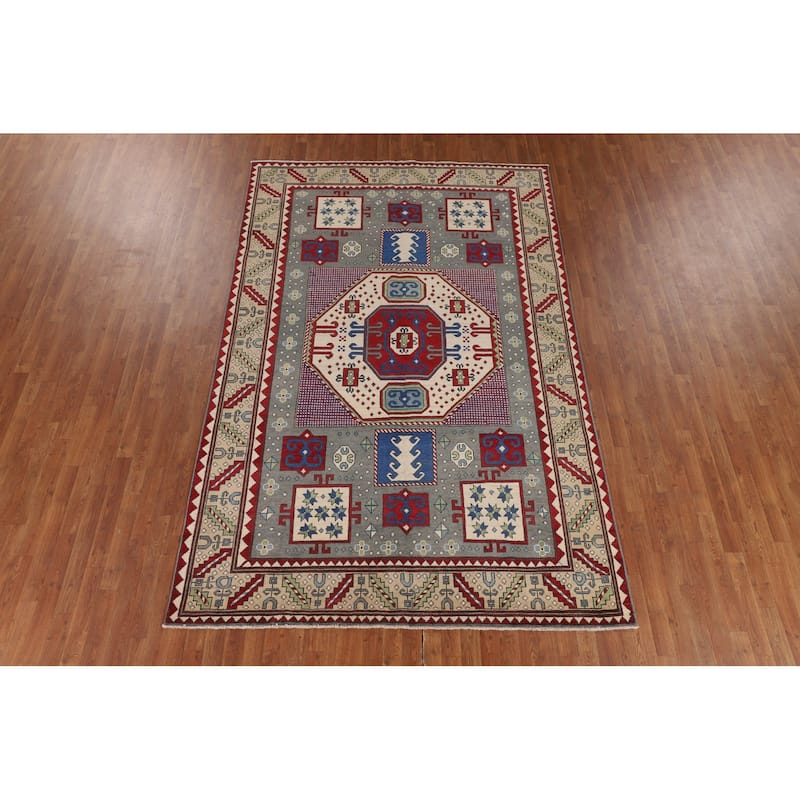 Grey Traditional Kazak Oriental Area Rug Handmade Wool Carpet - 6'7" x 10'1"