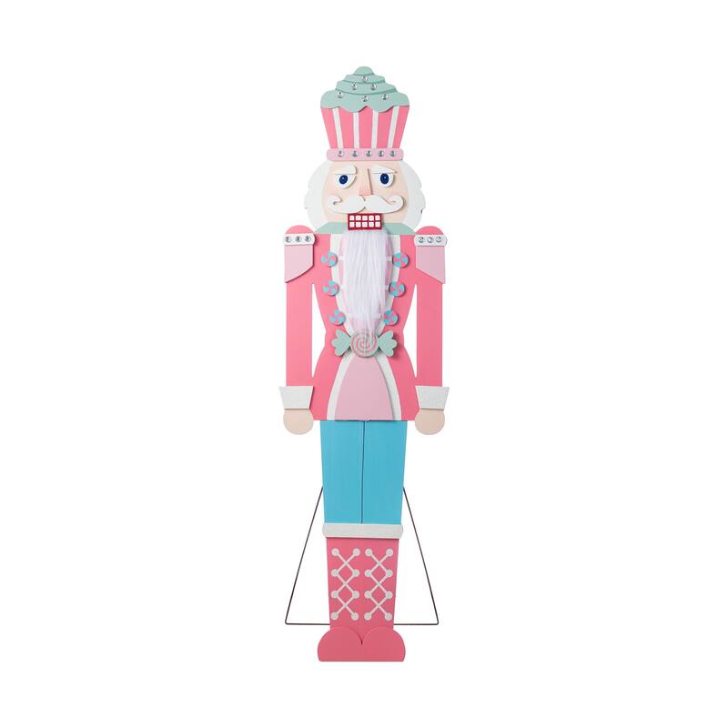 Glitzhome 60"H Christmas Wooden Pink Nutcracker Porch Decor - Blue