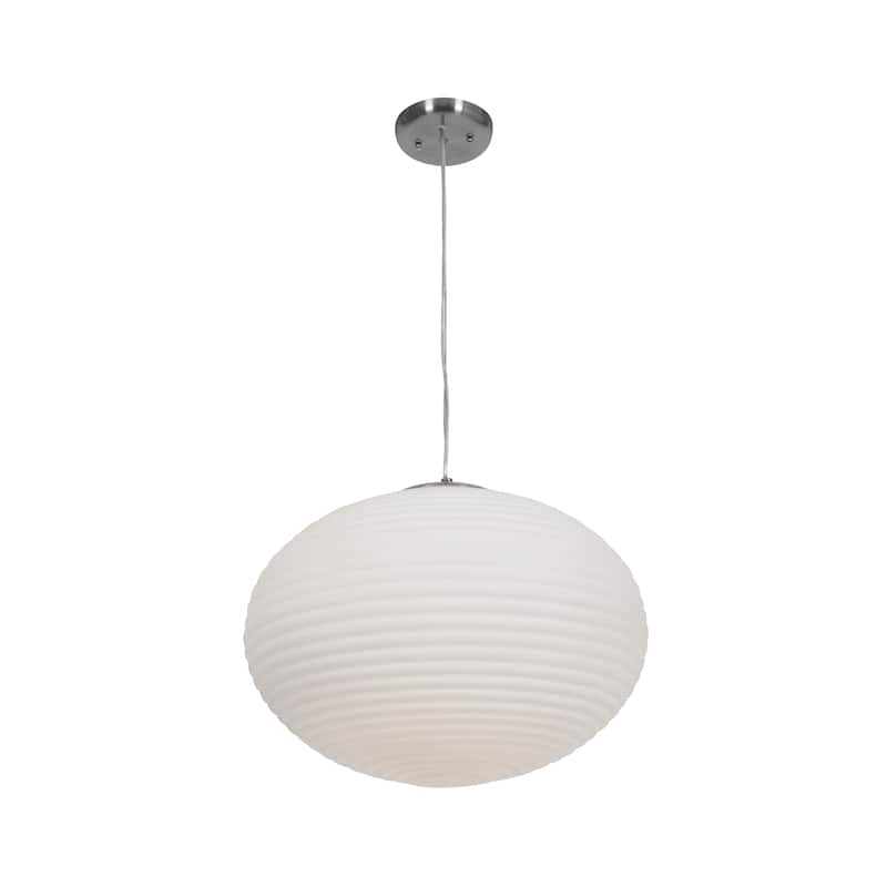Access Lighting Callisto - Ribbed OPL -Glass Pendant - Brushed Steel - Opal - Silver