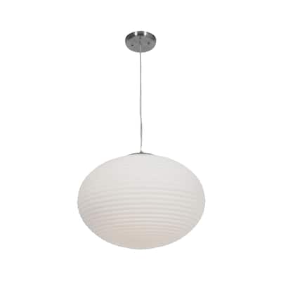 Access Lighting Callisto - Ribbed OPL -Glass Pendant - Brushed Steel - Opal