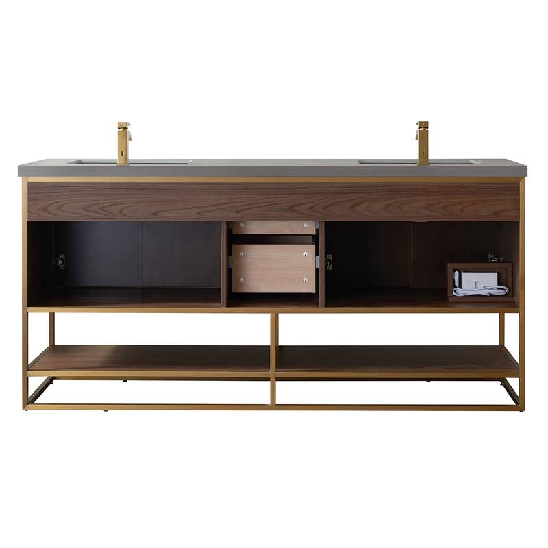 Donostia 72" Vanity in Walnut with stone countertop With Mirror
