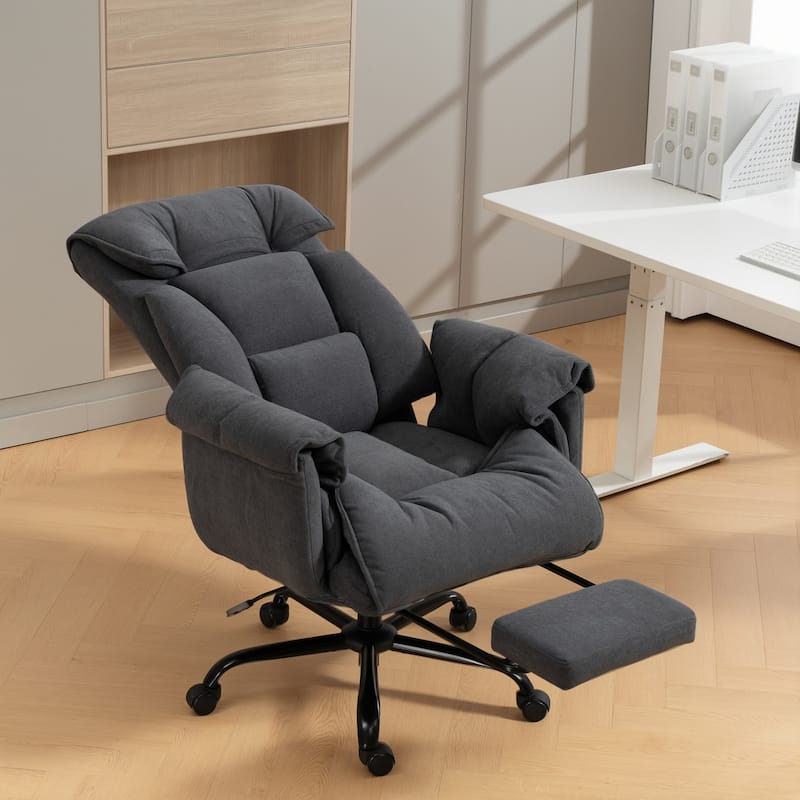 HOMCOM Executive Office Chair with Footrest, Reclining Swivel Computer Chair with High Back, Thick Cushion,Adjustable Height - Dark Grey