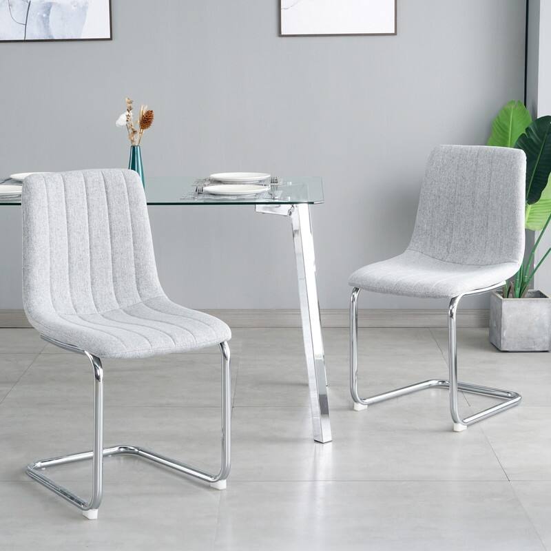 Modern/Simple Dining Chairs with Sliver Metal Base Set of 4 - White