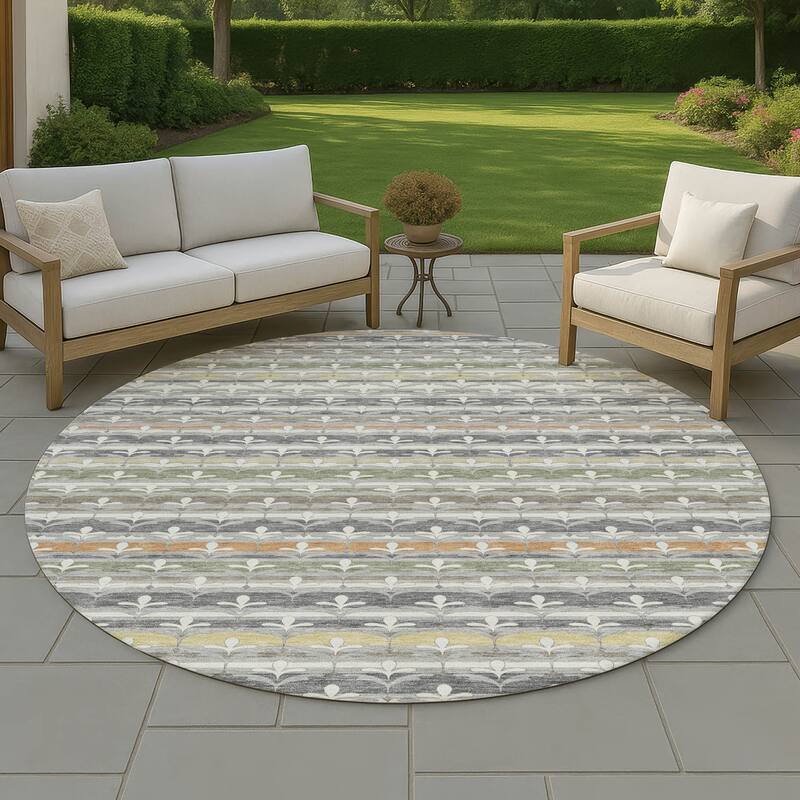 Machine Washable Indoor/ Outdoor Stripe Bramlage Chantille Rug - Gray - 8' x 8'