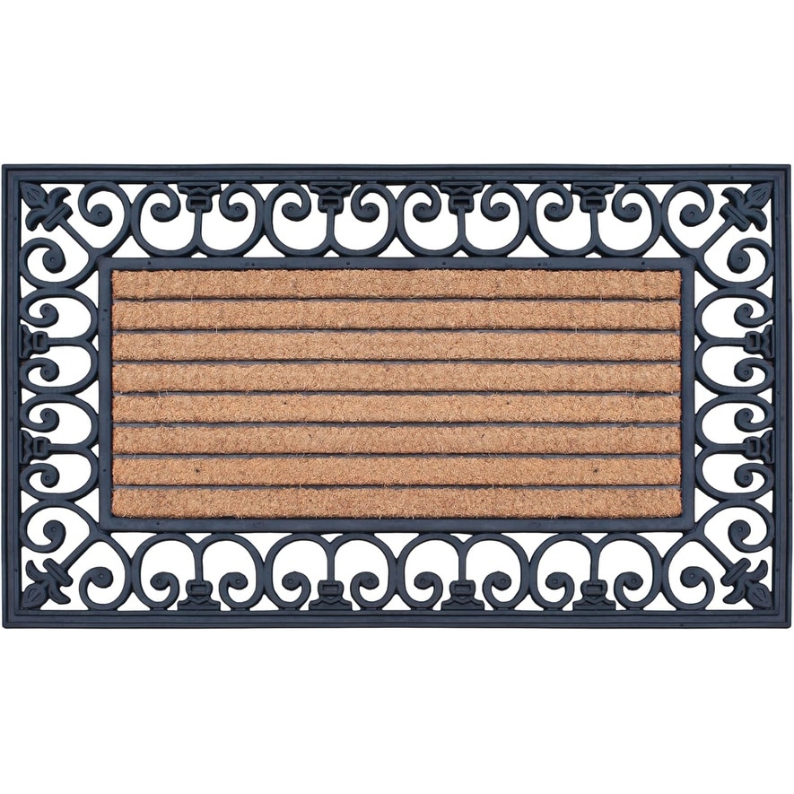 A1 Home Collections Rubber and Coir Striped Black Finished Outdoor Doormat 24" X 36"