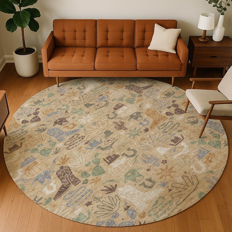 Machine Washable Indoor/ Outdoor Modern Ranch Chantille Rug