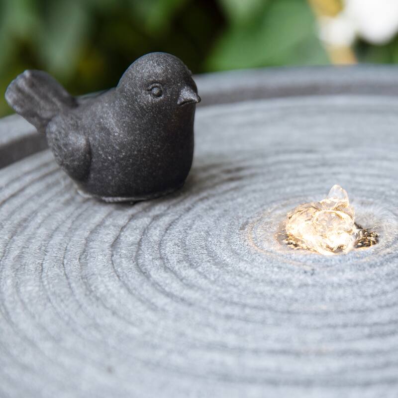 Glitzhome Birdbath Polyresin Outdoor Fountain with Birds, Pump and LED Light